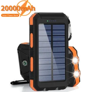 20000mAh Solar Power Bank Outdoor Portable Charger Waterproof External Battery Dual USB Charging with LED Light